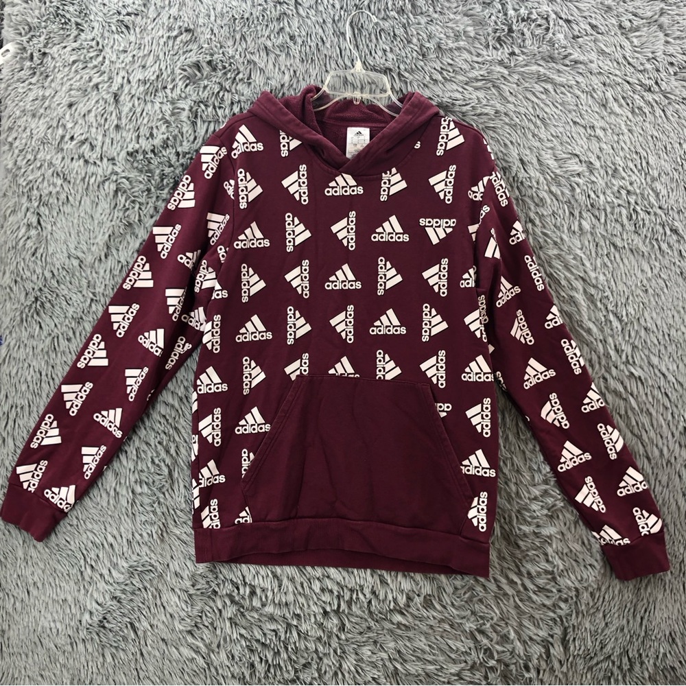 Adidas Hoodie Mens Large Logo All Over Print Pullover Kangaroo Pocket